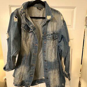 Fashion Nova Oversized, Longline distressed denim jacket size XL